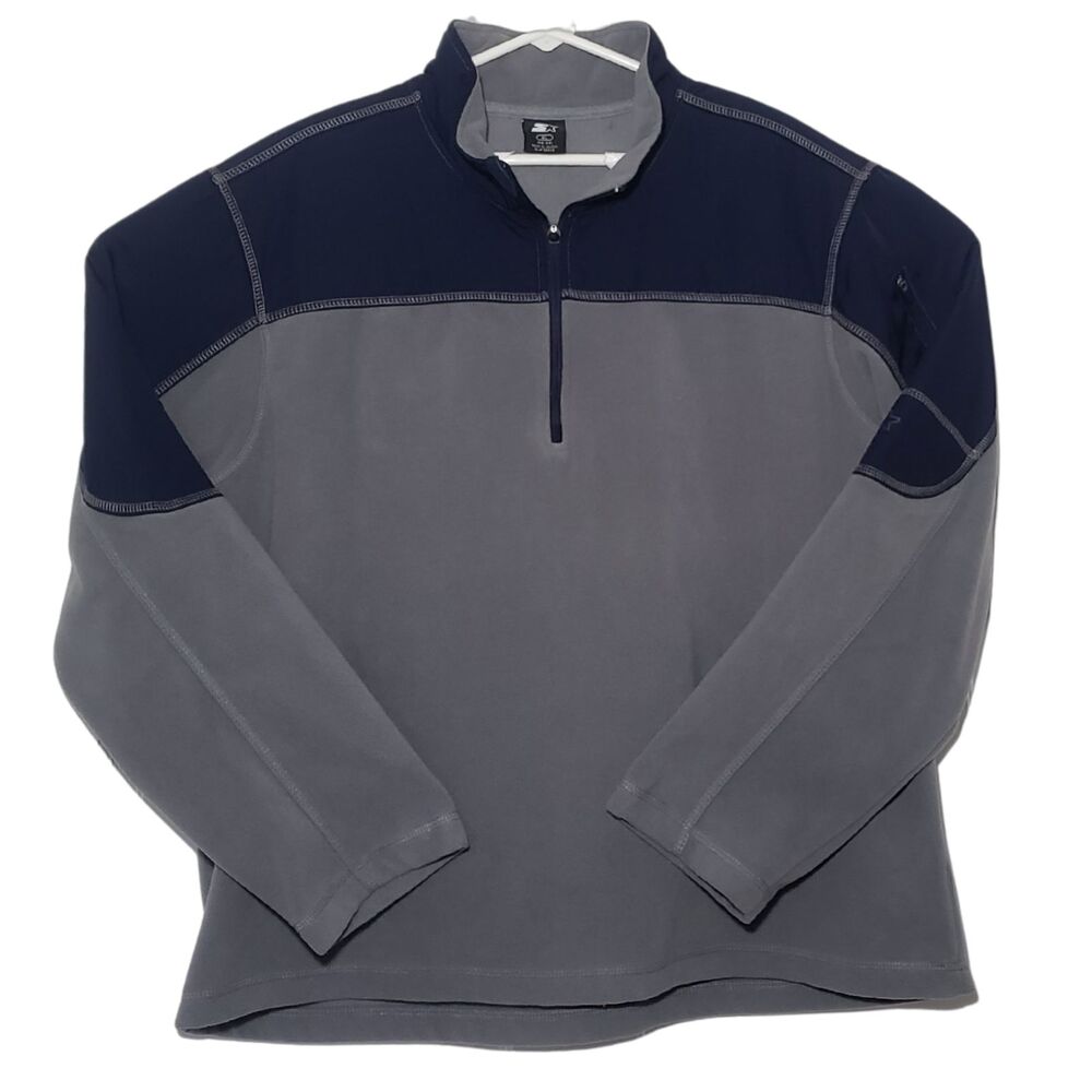 Vintage Starter Fleece Y2K Men's XL Grey Blue Polyester Sleeve Pocket Half Zip